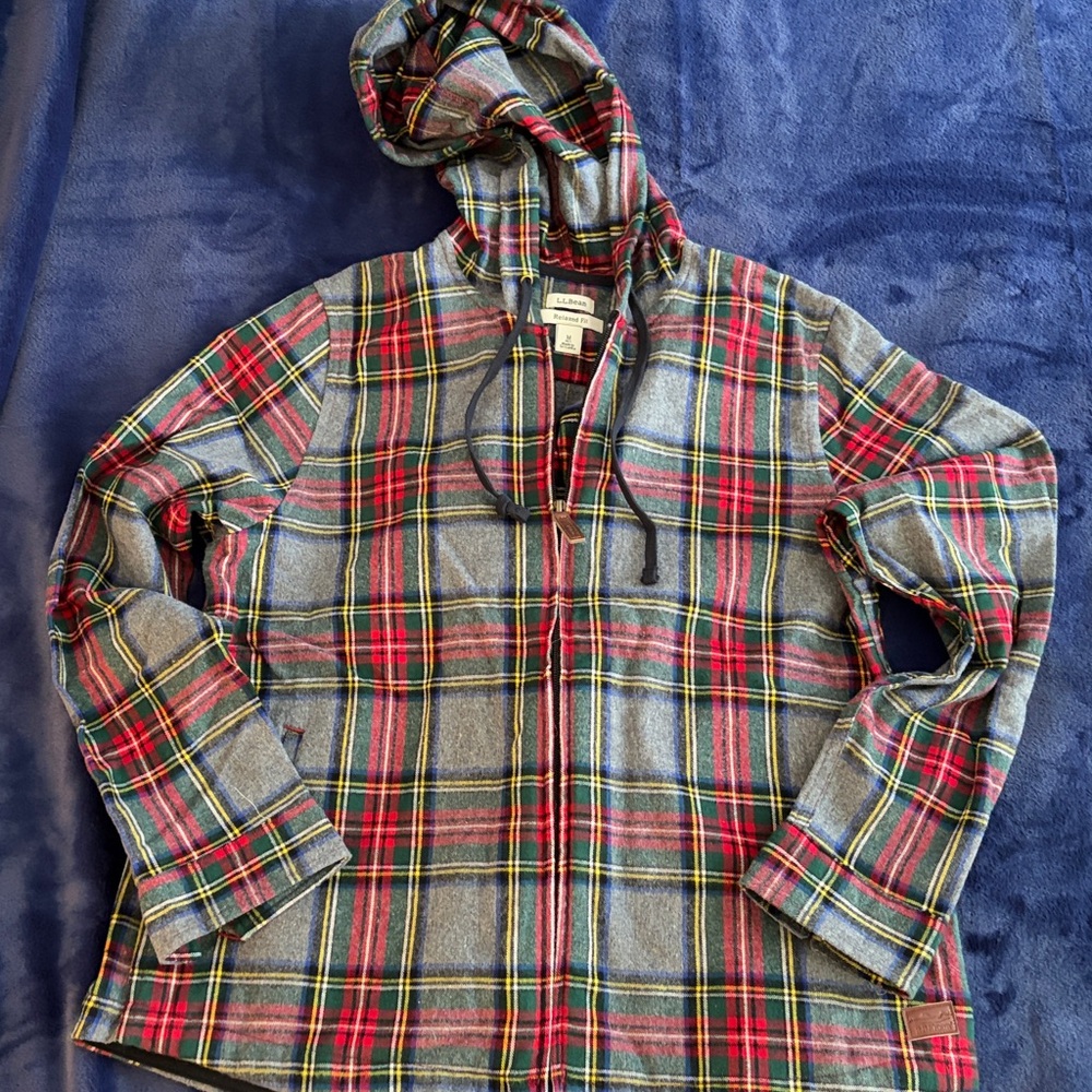 L.L. Bean Women’s Plaid Hoodie - Red, Green, Yellow, Gray
